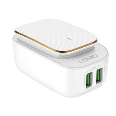 Адаптер мережевий LDNIO Micro USB Cable Touch Light A2205 |2USB, 2.4A| білий фото №2