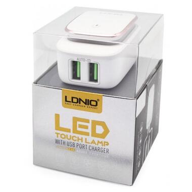 Адаптер мережевий LDNIO Micro USB Cable Touch Light A2205 |2USB, 2.4A| білий фото №4