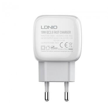Адаптер мережевий LDNIO Type-C Cable A1306q |1USB, 3A, QC| білий фото №2