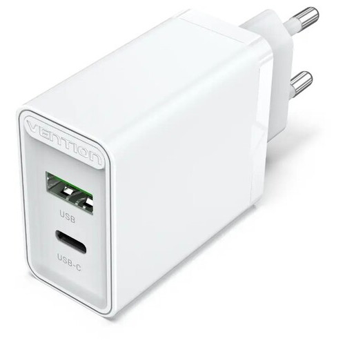 Зарядний пристрій Vention USB Type C QC4.0 (18-20W) White (FBBW0-EU) фото №1