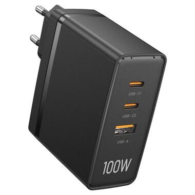 Зарядний пристрій 3xUSB 100W GaN (2хUSB-C+USB-A) чорний Vention (FEGB0-EU) фото №1