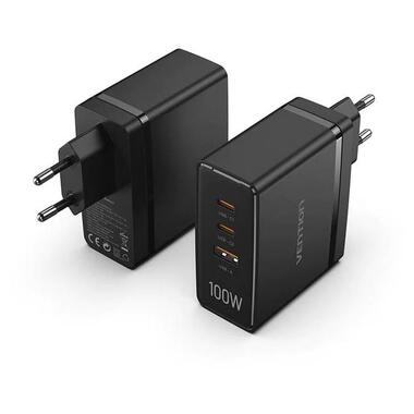 Зарядний пристрій 3xUSB 100W GaN (2хUSB-C+USB-A) чорний Vention (FEGB0-EU) фото №2