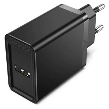 Мережевий зарядний пристрій Vention 1-port USB Wall Charger(12W) Black (FAAB0-EU) фото №1