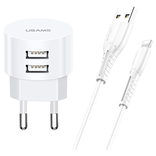 Зарядний набір Usams Send-Tu Series (T20 Dual USB Round U35 Lightning) White XTXLOGT1804 фото №3