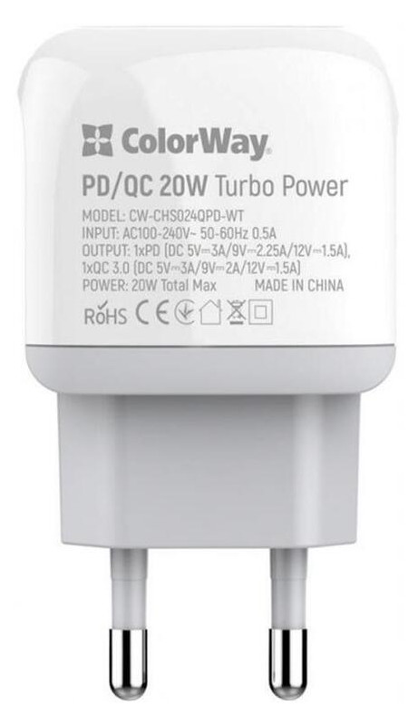 Мережевий зарядний пристрій ColorWay White (CW-CHS024QPD-WT) фото №4