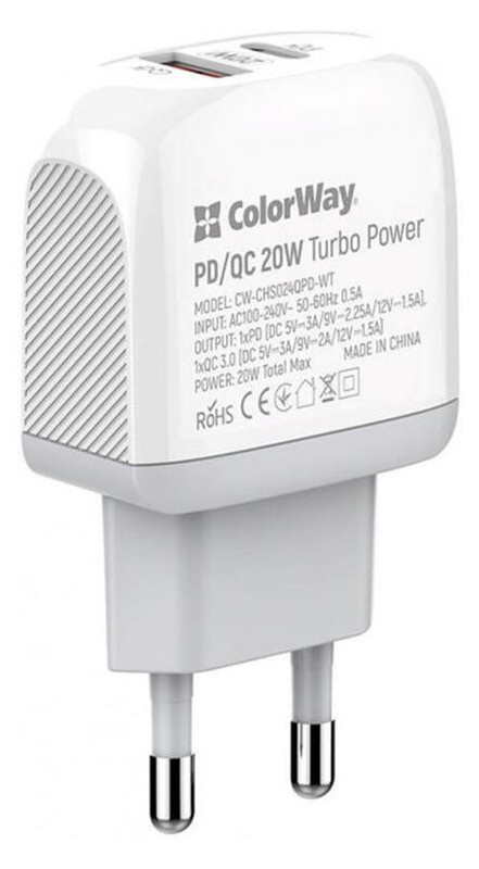 Мережевий зарядний пристрій ColorWay White (CW-CHS024QPD-WT) фото №5
