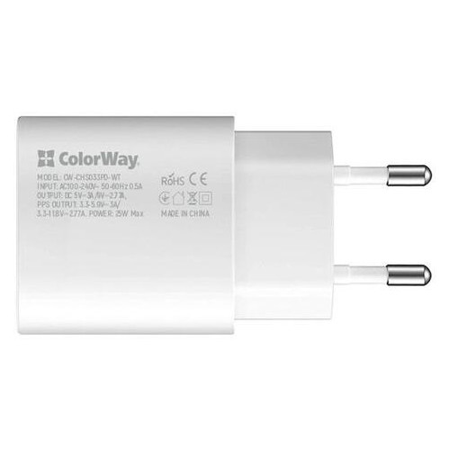 Зарядний пристрій ColorWay Power Delivery Port PPS White (CW-CHS033PD-WT) фото №2