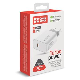 Мережевий зарядний пристрій Colorway Power Delivery PPS USB Type-C (30W) White (CW-CHS038PD-WT) фото №10