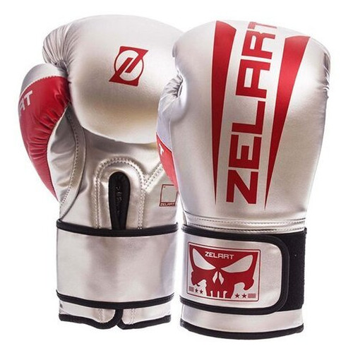 Боксерські рукавички Zelart BO-1323 10oz Срібно-червоний (37363051) фото №1