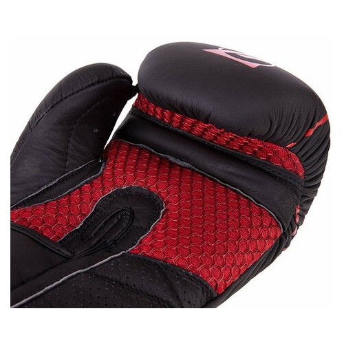 Боксерські рукавички шкіряні на липучці Zelart VL-3149 10oz Чорно-червоний (37363126) фото №4