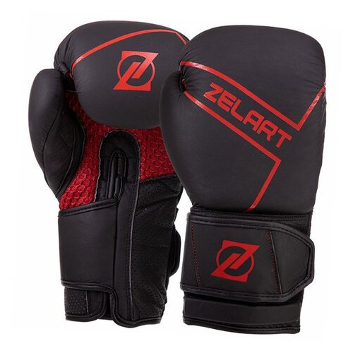 Боксерські рукавички шкіряні на липучці Zelart VL-3149 10oz Чорно-червоний (37363126) фото №1