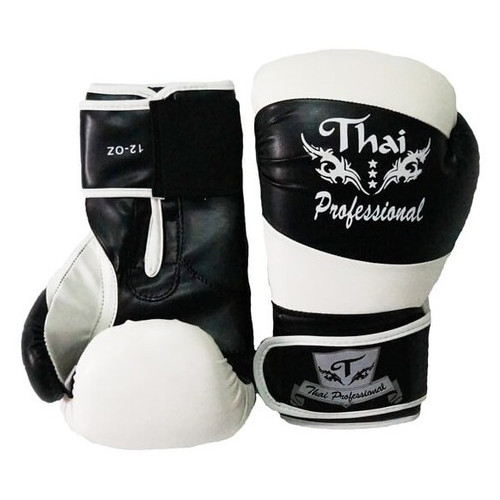 Боксерські рукавички Thai Professional BG7 (10oz) Чорні з білим фото №2