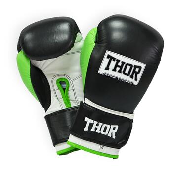 Боксерські рукавички Thor Typhoon 8027/01 (Leather) Black/Green/White 10 oz фото №1