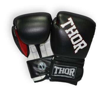 Боксерські рукавички THOR RING STAR 16oz /Шкіра/чорно-біло-червоні фото №1
