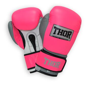 Боксерські рукавички THOR TYPHOON 14oz /Шкіра/рожево-біло-сірі фото №1