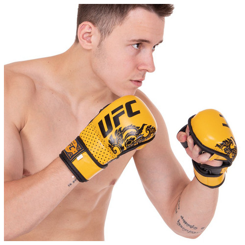 Рукавички гібридні для єдиноборств ММА UFC True Thai BO-0487 L Жовтий (37512097) фото №5