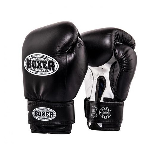 Боксерські рукавички Boxer 12 oz шкіра 0.8 -1 мм чорні (2023-01BLK) фото №1