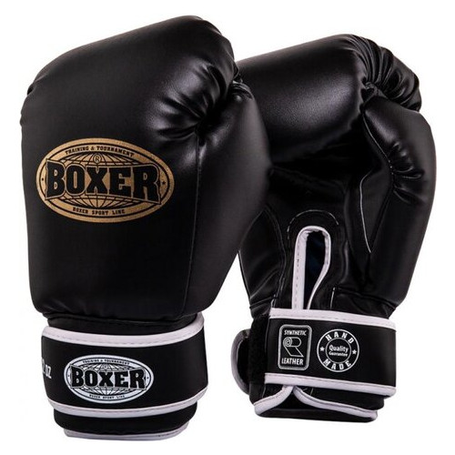 Рукавички боксерські Boxer Еліт 12 oz шкірвініл 0.6 мм чорні (2024-01BLK) фото №2