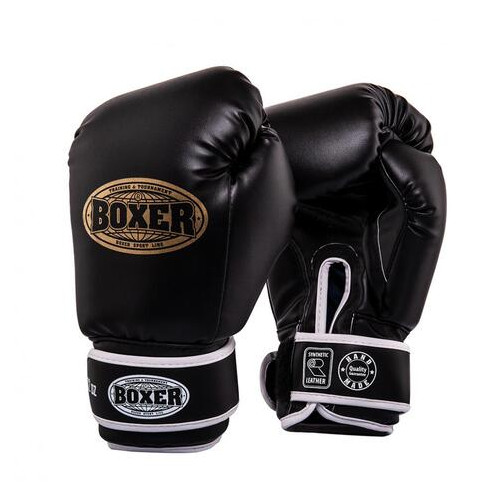 Рукавички боксерські Boxer Еліт 12 oz шкірвініл 0.6 мм чорні (2024-01BLK) фото №1