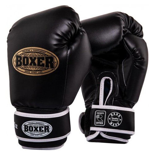 Рукавички боксерські Boxer 8 oz шкірвініл 0,6 мм чорні (2024-03BLK) фото №1