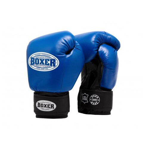 Боксерські рукавички Boxer 8 oz шкіра 0,8-1 мм сині (2023-03B) фото №2