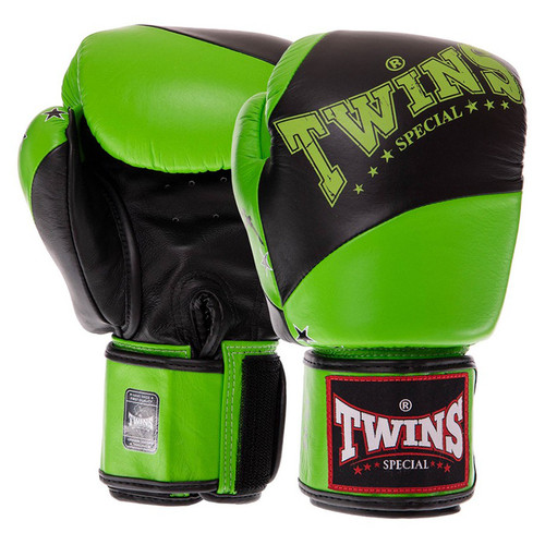 Рукавички боксерські шкіряні Twins Velcro BGVL10 12oz Чорно-зелений (37426138) фото №1