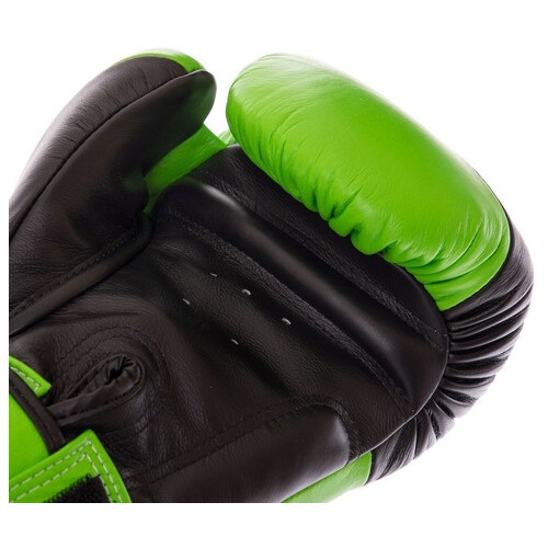Рукавички боксерські шкіряні Twins Velcro BGVL10 12oz Чорно-зелений (37426138) фото №4