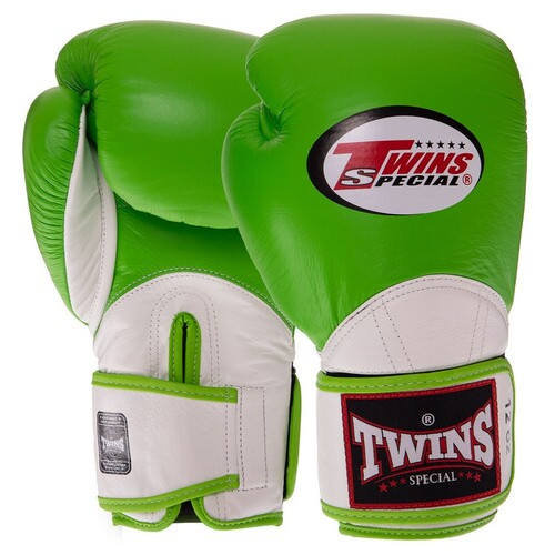 Рукавички боксерські шкіряні Twins Velcro BGVL11 10oz Зелено-білий (37426139) фото №1