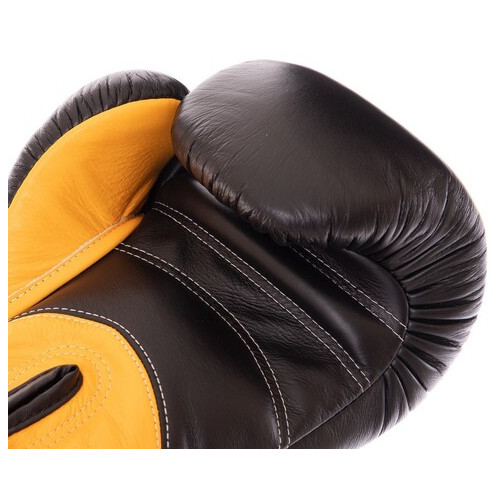 Рукавички боксерські шкіряні Twins Velcro BGVL11 10oz Чорно-жовтий (37426139) фото №4