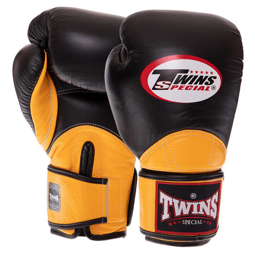 Рукавички боксерські шкіряні Twins Velcro BGVL11 10oz Чорно-жовтий (37426139) фото №1