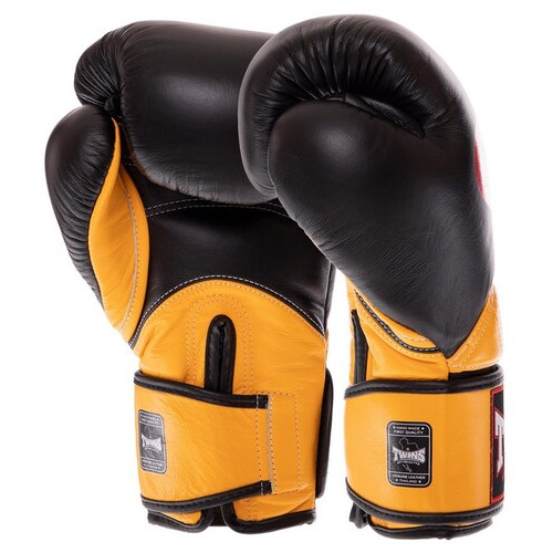 Рукавички боксерські шкіряні Twins Velcro BGVL11 10oz Чорно-жовтий (37426139) фото №2