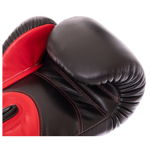 Рукавички боксерські шкіряні Twins Velcro BGVL11 10oz Чорно-червоний (37426139) фото №4