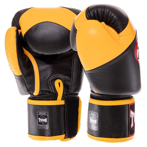 Рукавички боксерські шкіряні Twins Velcro BGVL13 10oz Чорно-жовтий (37426140) фото №2