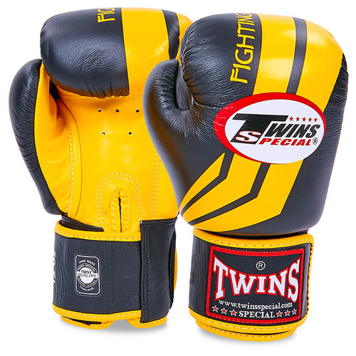 Рукавички боксерські шкіряні Twins FBGVL3-43 14oz Чорно-жовтий (37426145) фото №1