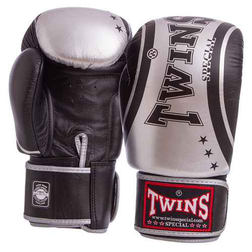 Рукавички боксерські шкіряні Twins FBGVL3-TW4 12oz Чорно-срібний (37426151) фото №1