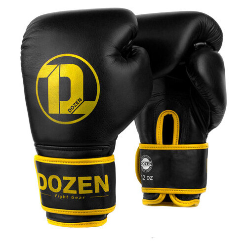 Боксерські рукавички Dozen Monochrome Training Boxing Gloves Black/Yellow 12 Oz фото №1