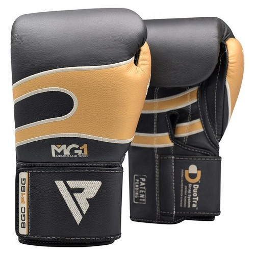 Боксерські рукавички RDX Leather Black Gold 14 ун. фото №1