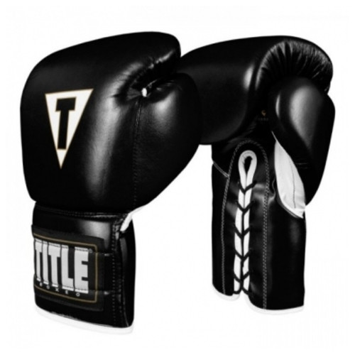 Боксерські рукавички Title Boxeo Mexican Leather Lace Training Gloves Tres 14oz Чорні фото №1