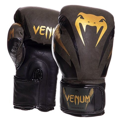 Рукавички боксерські шкіряні Venum Impact VN03284-230 16oz Хакі-золотий (37470009) фото №1