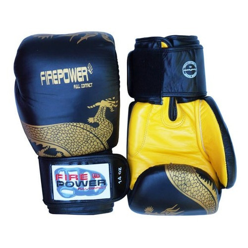 Боксерські рукавички FirePower FPBG8 (10oz) Чорні з жовтим фото №3