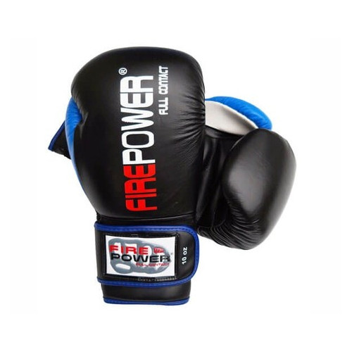Боксерські рукавички FirePower FPBG9 (12oz) Чорні із синім фото №1