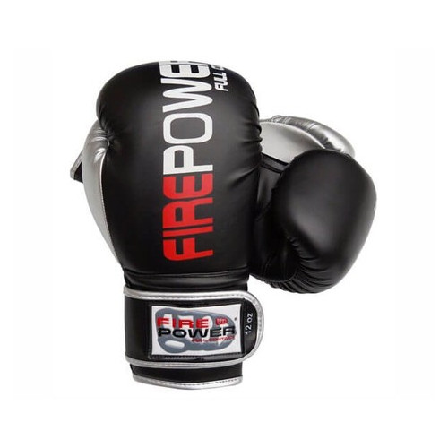 Боксерські рукавички FirePower FPBGA9 (12oz) Чорні зі срібним фото №1