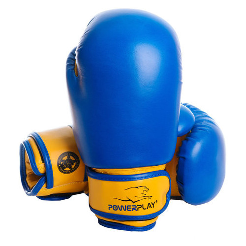 Боксерські рукавички PowerPlay 3004 JR Синьо-жовті 6 унцій фото №1