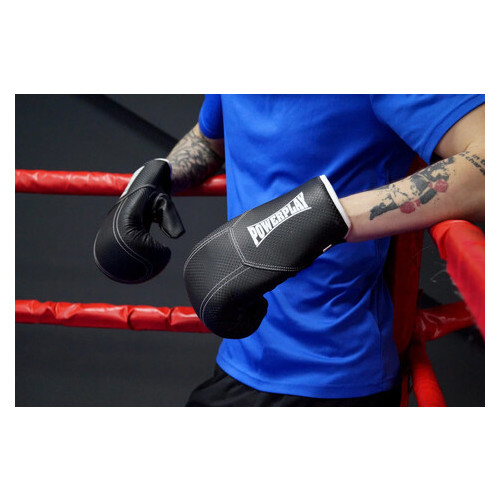 Боксерські рукавички PowerPlay 3011 чорно-білі карбон 16 унцій (FO83PP_3011_16oz_Bl/White) фото №5