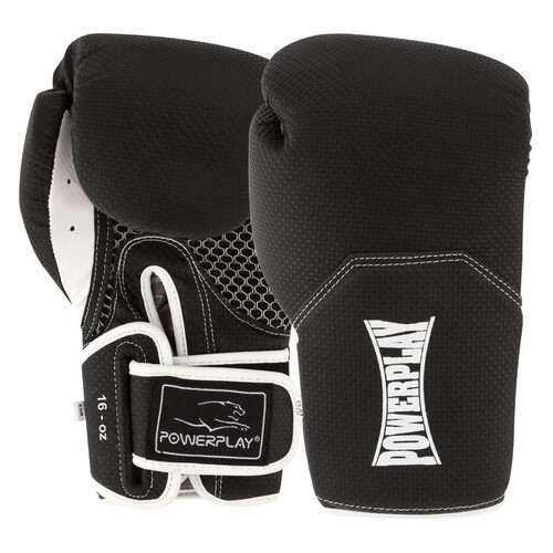 Боксерські рукавички PowerPlay 3011 чорно-білі карбон 16 унцій (FO83PP_3011_16oz_Bl/White) фото №1