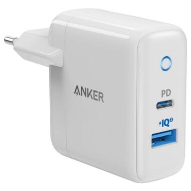 Зарядний пристрій Anker PowerPort PD+ 2 - 20W 1xPD 15W 1xUSB (White) (A2636G21) фото №1