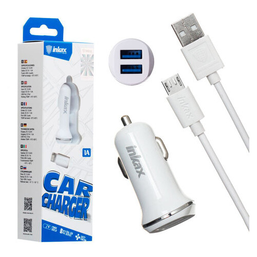 Автомобильное зарядное устройство Inkax CC-13 2USB 1A micro-USB white (mbpt-43669) (ZZ63mbpt-43669) фото №1