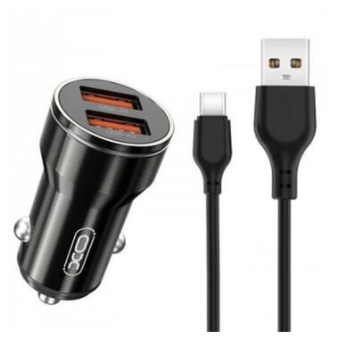 Автомобільний зарядний пристрій  XO CC48 Smart Metal (2USB, 2.4A) Black (XO-CC48с-BK) + кабель USB Type-C фото №2