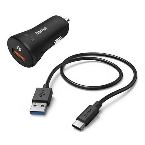 Автомобильное зарядное устройство Hama 1USBx3A QC3.0 Black + кабель USB Type-C (00178394) фото №1
