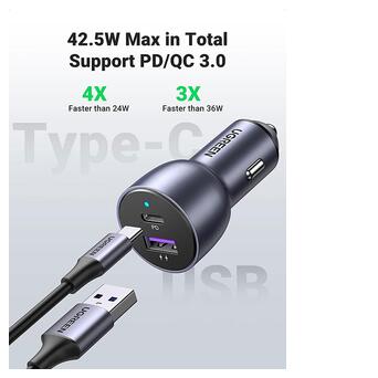 Автозарядка UGREEN QC 3.0+QC 3.0 Dual USB-A 36W Fast Car Charger Косм. Сіра (CD213) (60980) фото №5